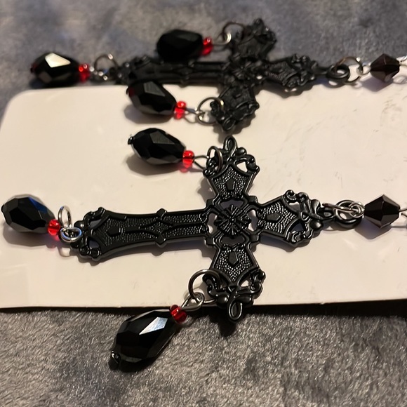 Beautiful Black Deco Art Cross w/Dangles Pierced Earrings - Picture 6 of 6